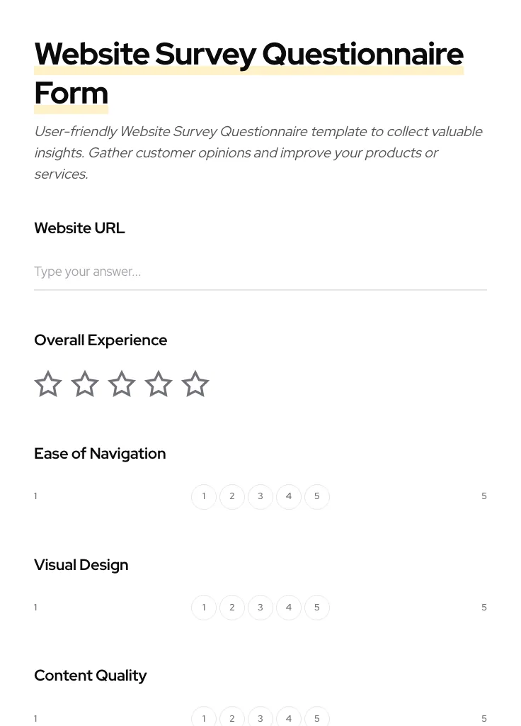 Website Survey Questionnaire preview