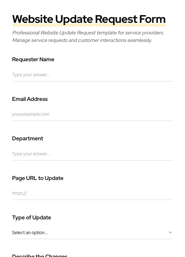 Website Update Request preview