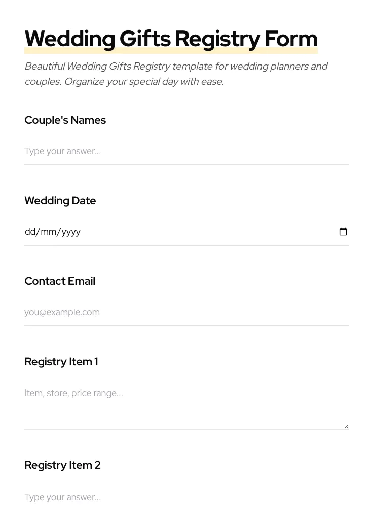 Wedding Gifts Registry preview