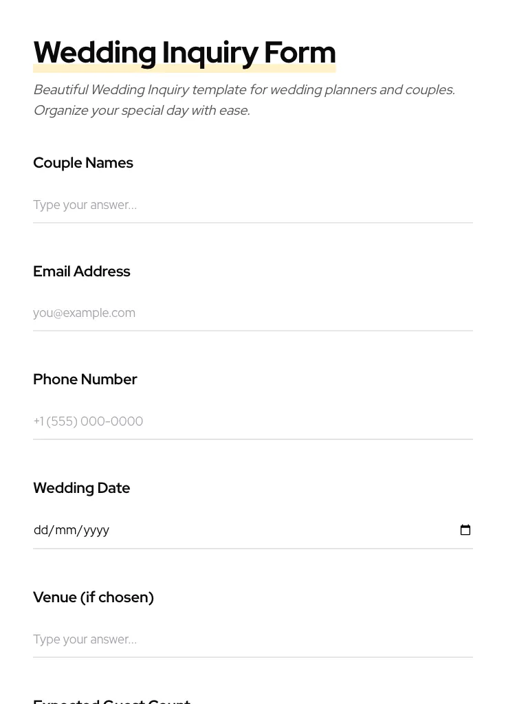 Wedding Inquiry preview