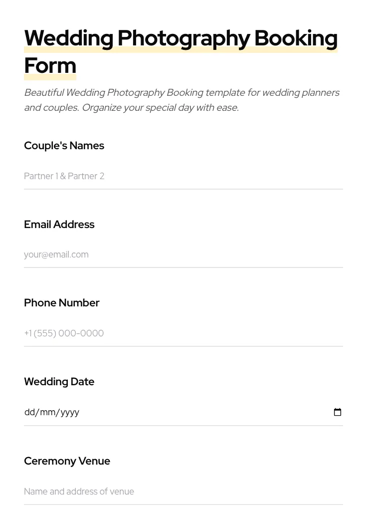 Wedding Photography Booking preview