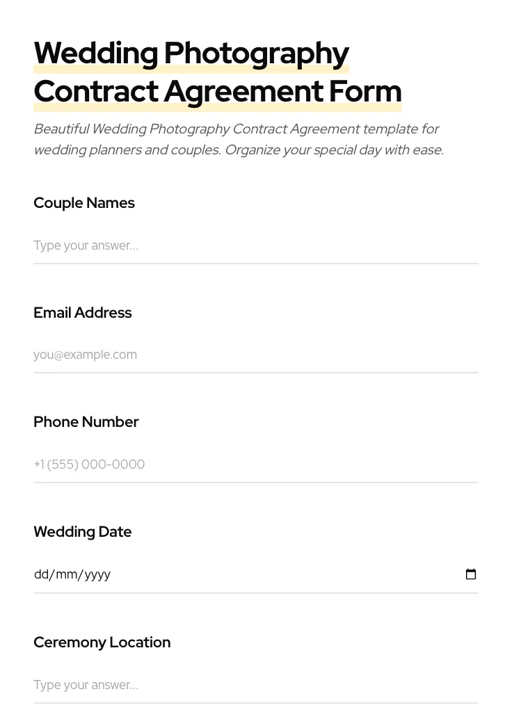 Wedding Photography Contract Agreement preview
