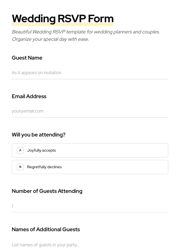 Wedding RSVP preview