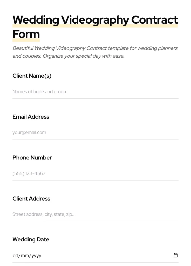 Wedding Videography Contract preview