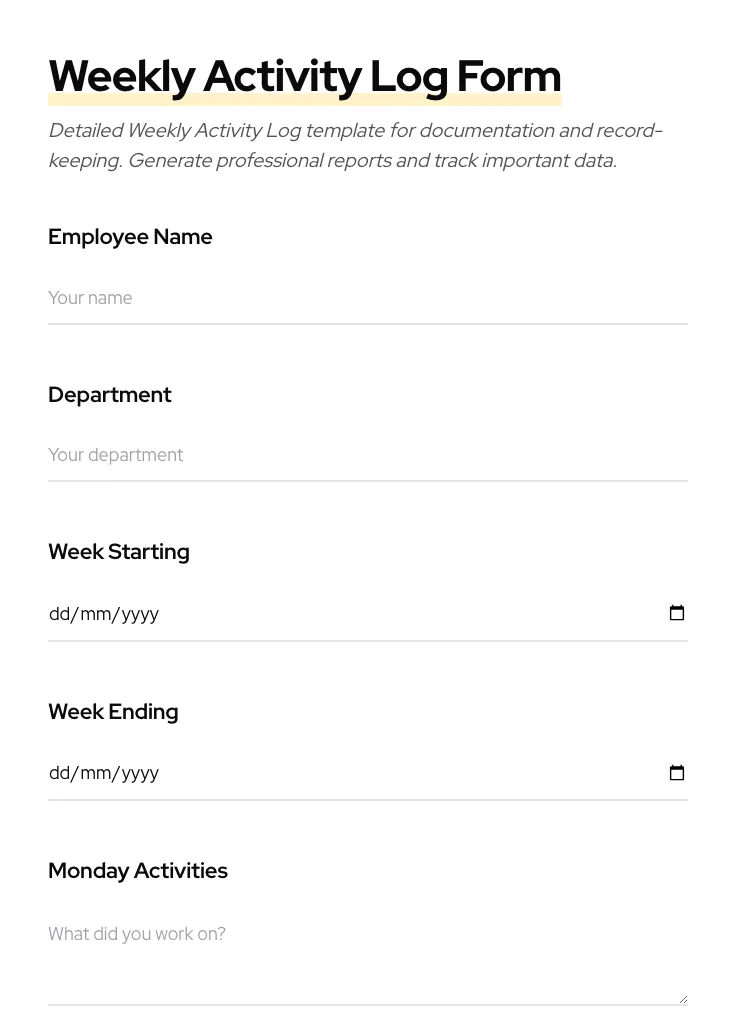 Weekly Activity Log preview