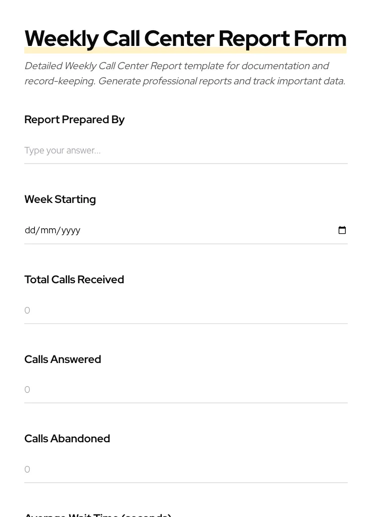 Weekly Call Center Report preview