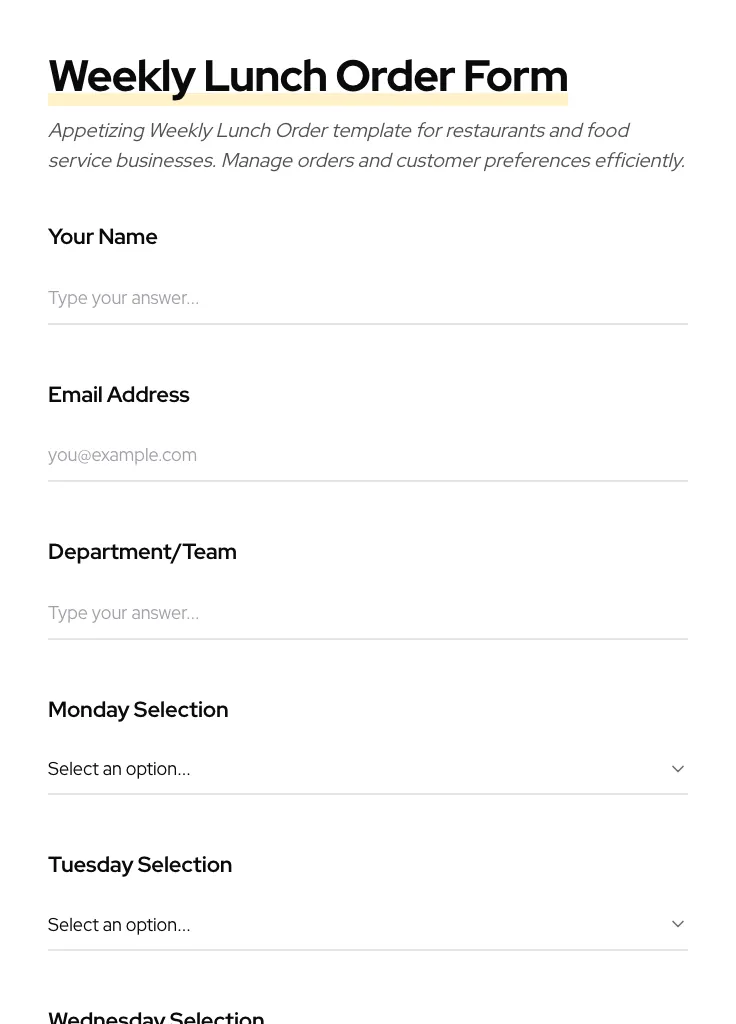 Weekly Lunch Order preview