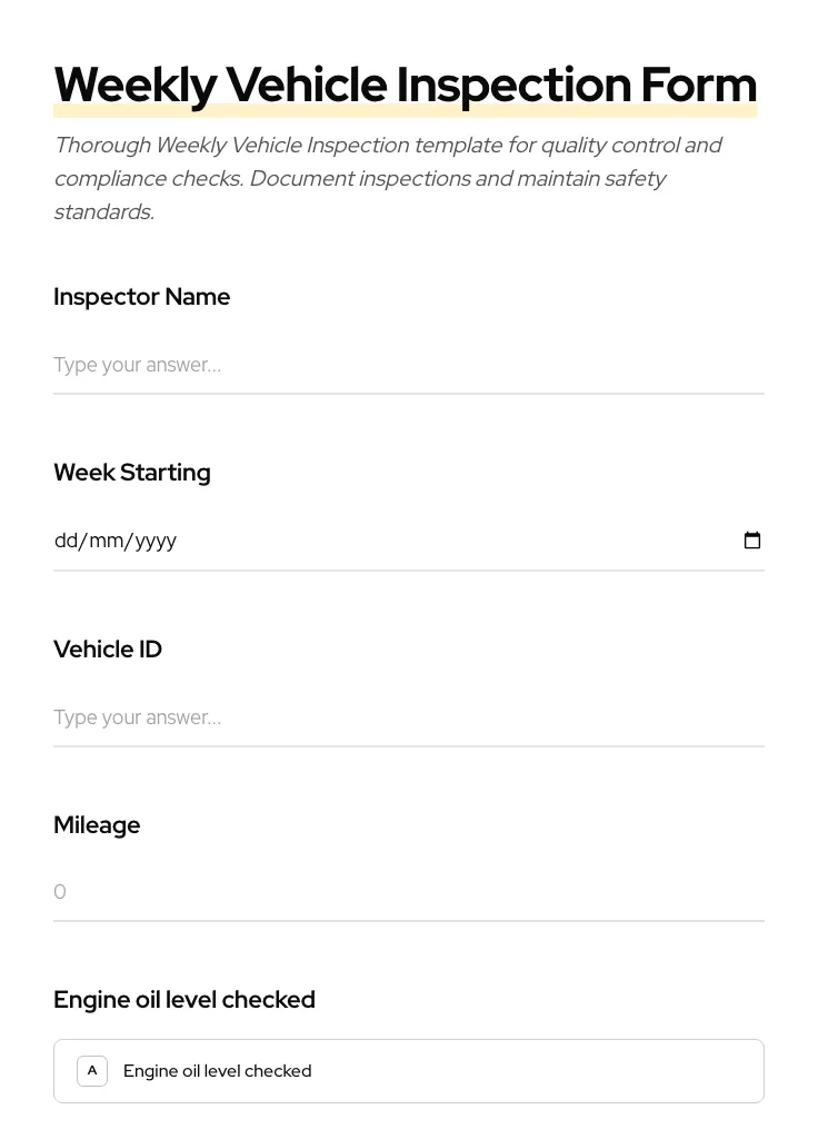Weekly Vehicle Inspection preview