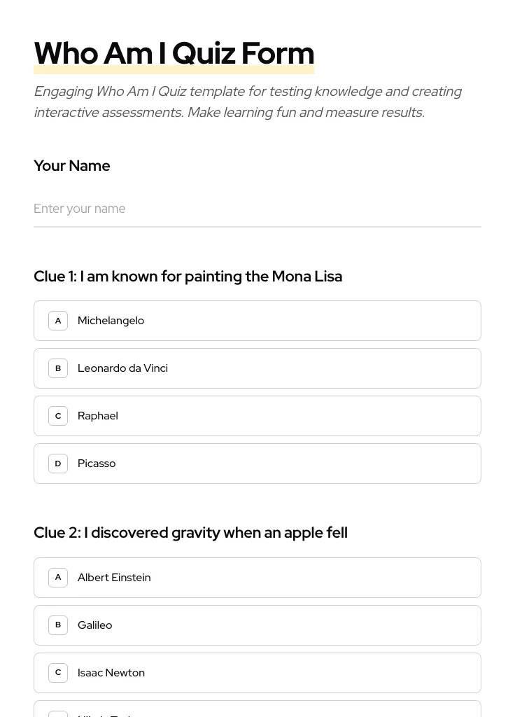Who Am I Quiz preview