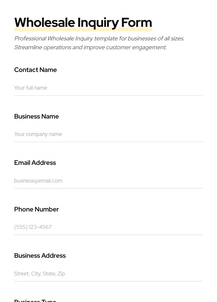 Wholesale Inquiry preview