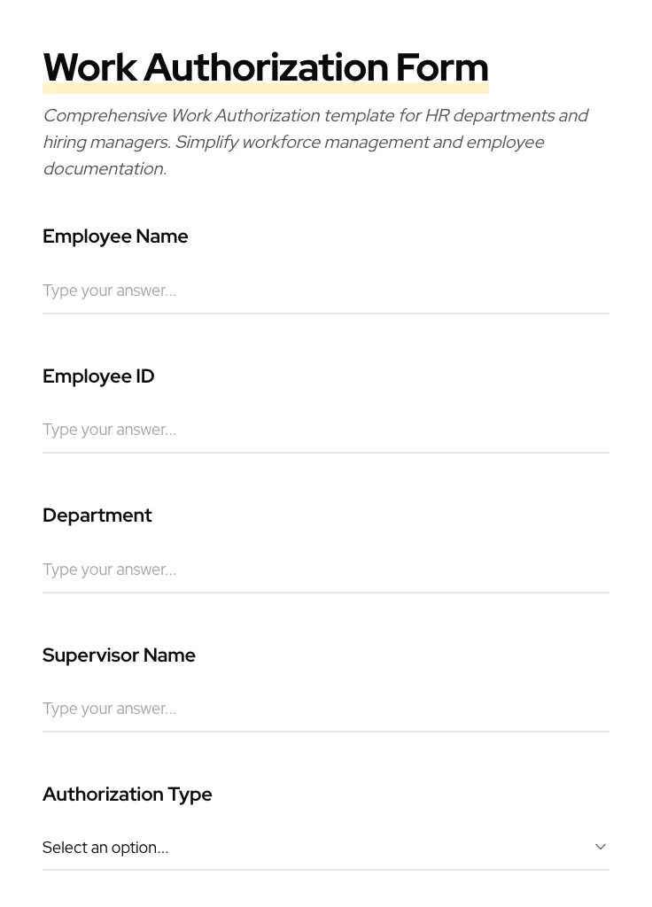 Work Authorization preview
