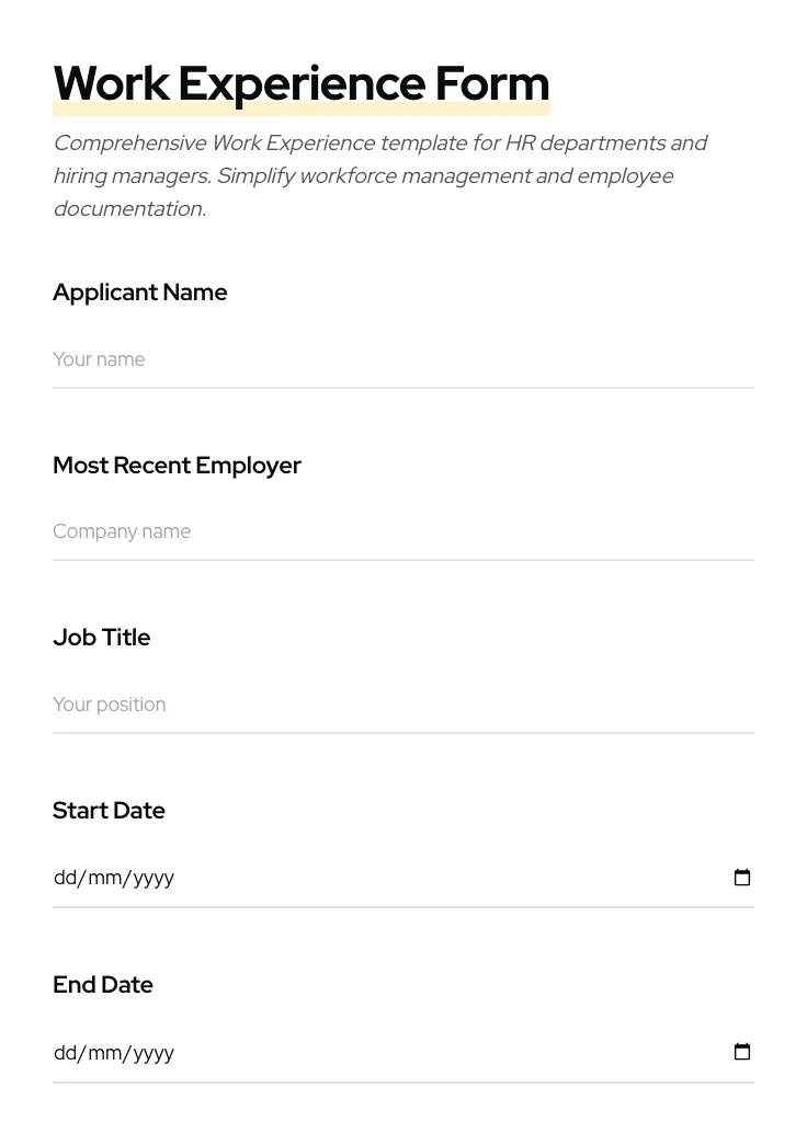 Work Experience preview