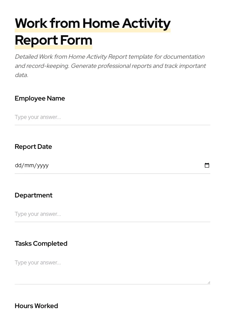 Work from Home Activity Report preview