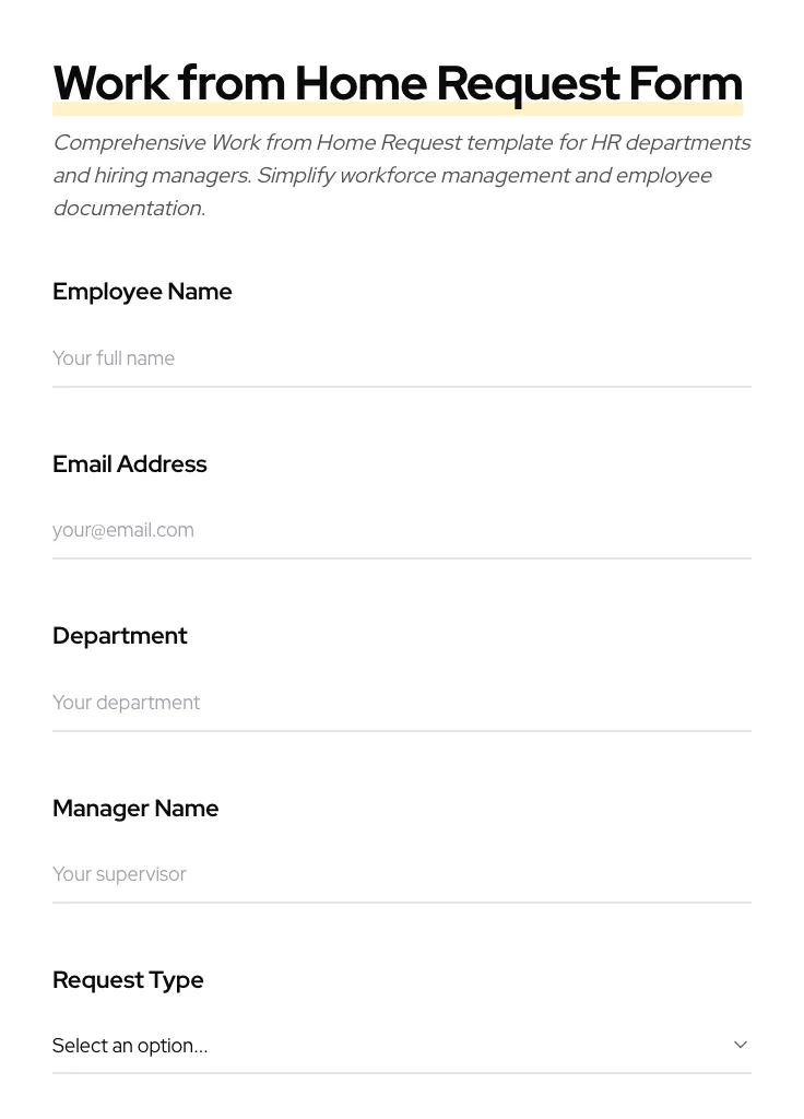 Work from Home Request preview