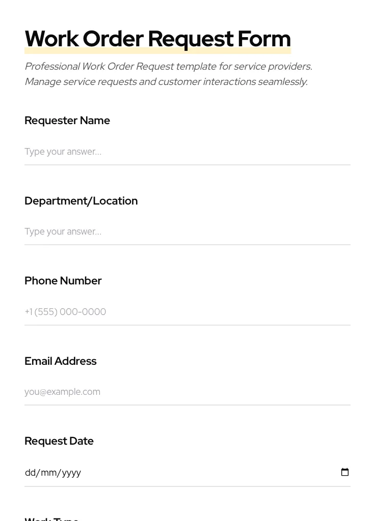 Work Order Request preview