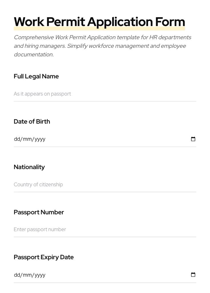Work Permit Application preview