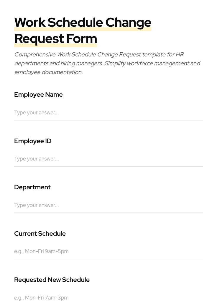 Work Schedule Change Request preview