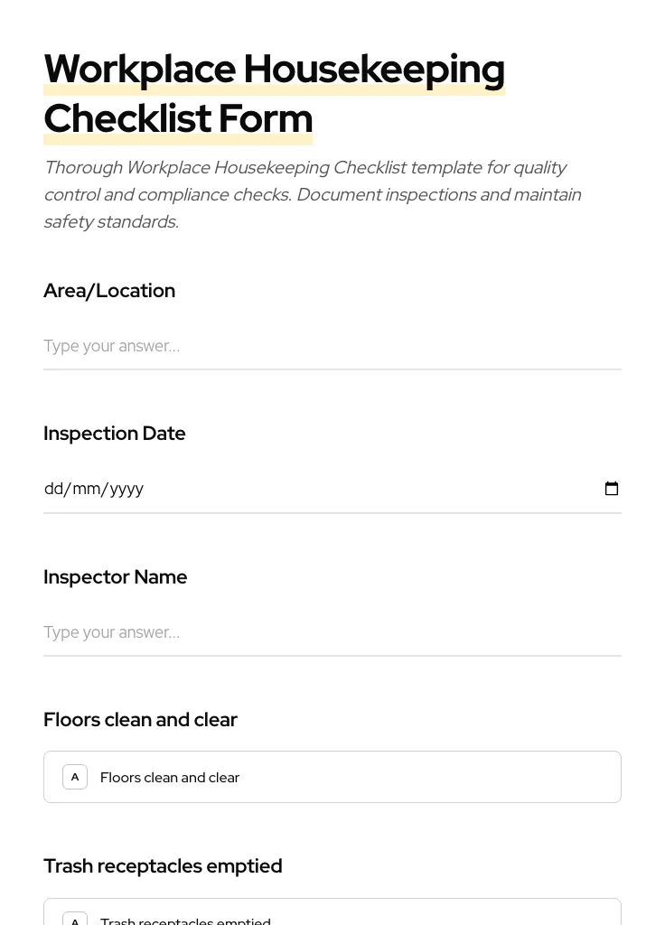 Workplace Housekeeping Checklist preview