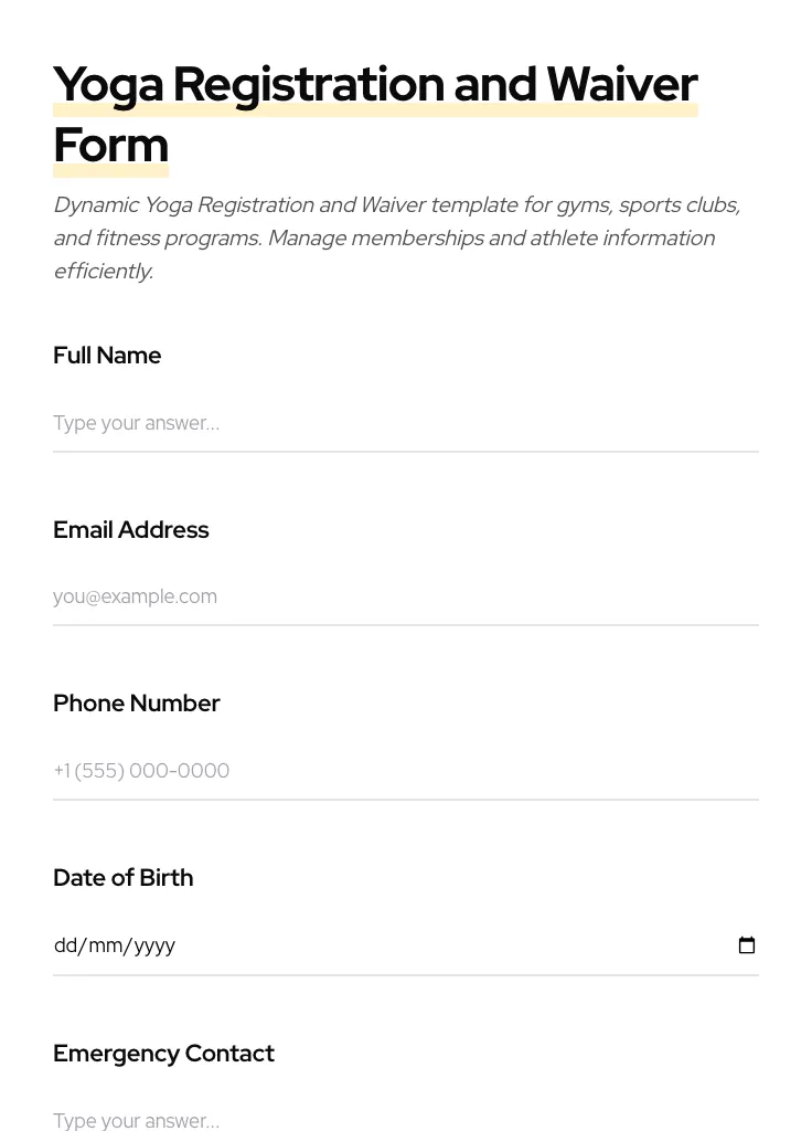 Yoga Registration and Waiver preview