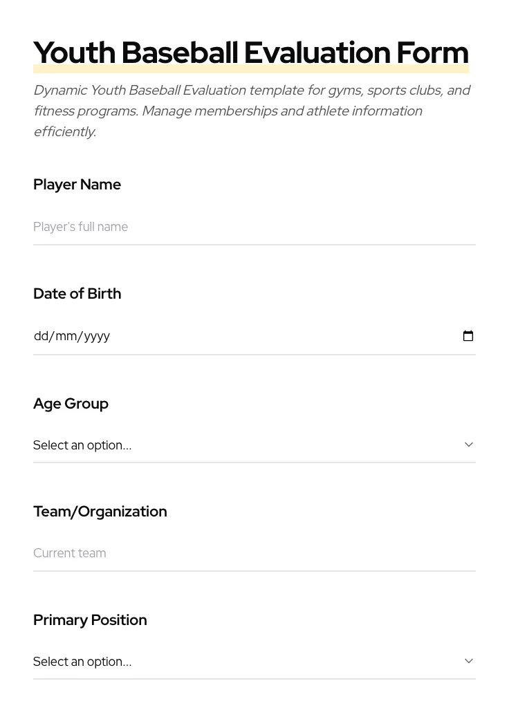 Youth Baseball Evaluation preview