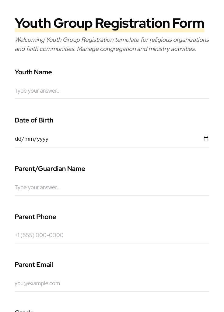 Youth Group Registration preview