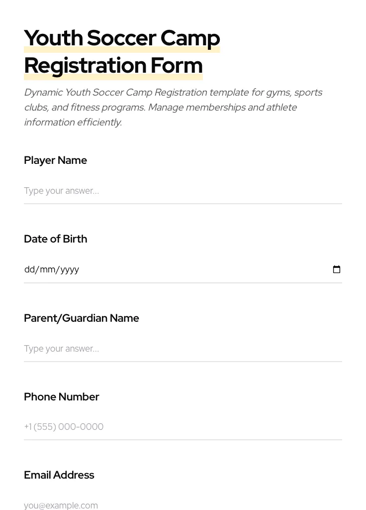 Youth Soccer Camp Registration preview