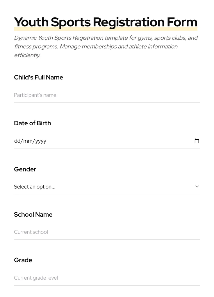 Youth Sports Registration preview