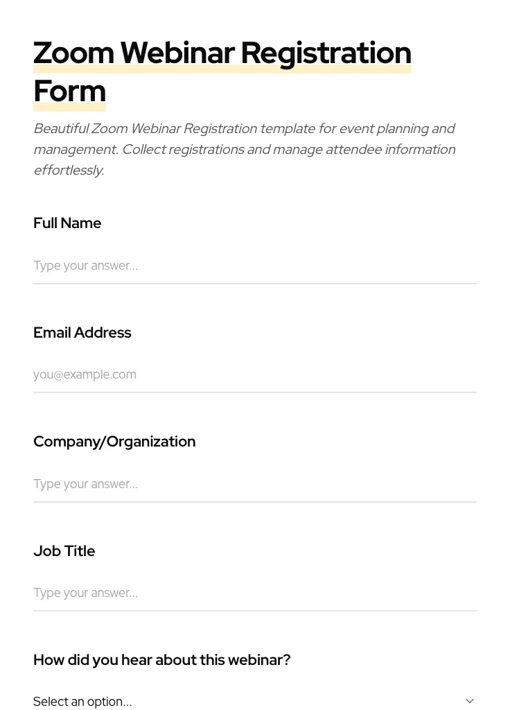 Zoom Webinar Registration preview